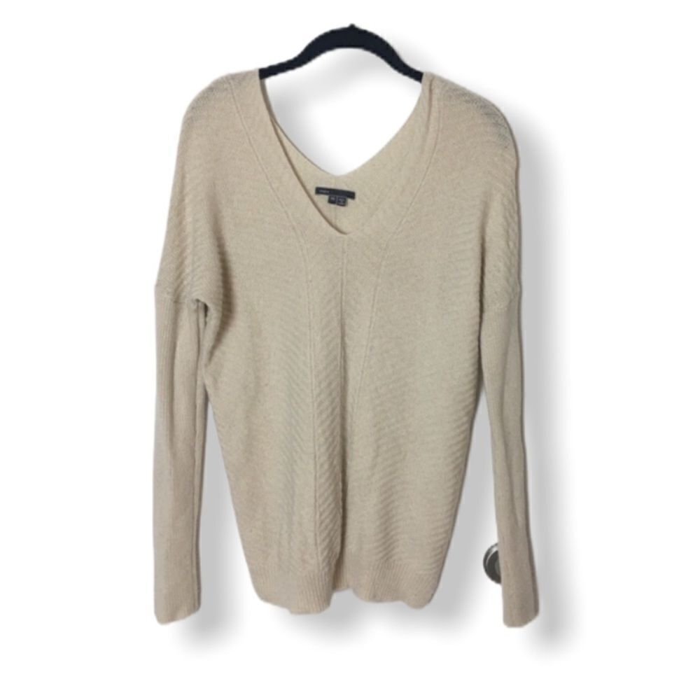 Vince Cream Double V-Neck Chevron Knit Wool Cashmere Sweater Women’s Xs